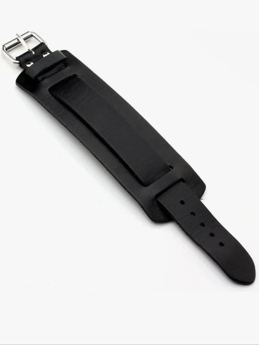 Men's & Women's Black Genuine Leather Cuff Bracelet - Minimalist Style, Black